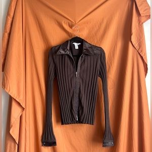 CAbi Brown Silk Lined Zip-Collar Jacket